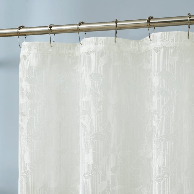 LINENZONE Lace Shower Curtains with Elegant Leaf Design. 72 x 72 Size. Can Be Used As Both Rustic Shower Curtain or Modern Shower Curtain. Bathroom Curtain with Scalloped Bottom. (Grace 72 x 72 Ivory) - Image 1